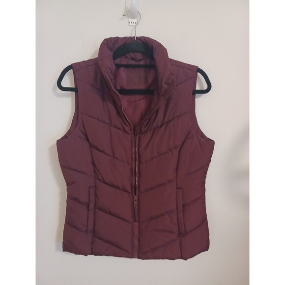 Aeropostale Quilt Puffer Vest Womens Medium Burgundy Red Full Zip Mock Neck - Picture 6 of 8